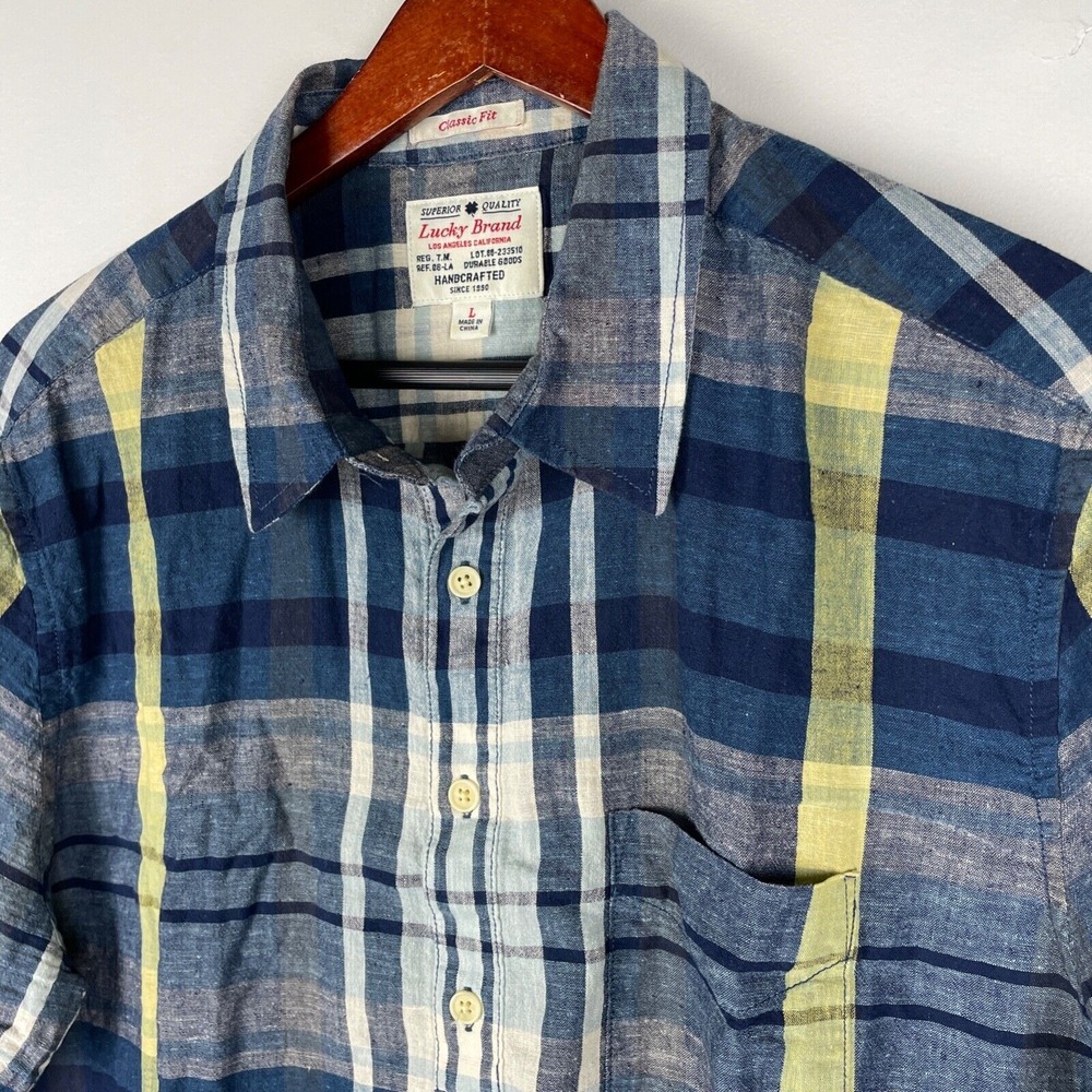 Lucky Brand Blue and Yellow Plaid Casual Button Down Shirt